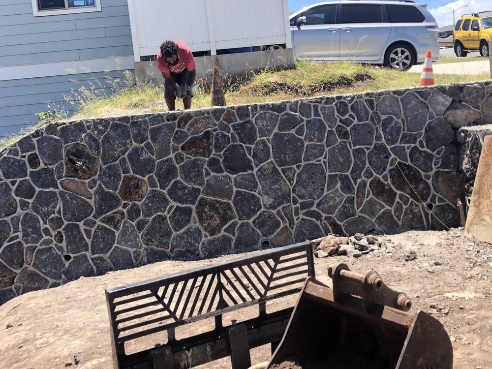 Makakilo Blue Rock Retaining Wall with Stairway